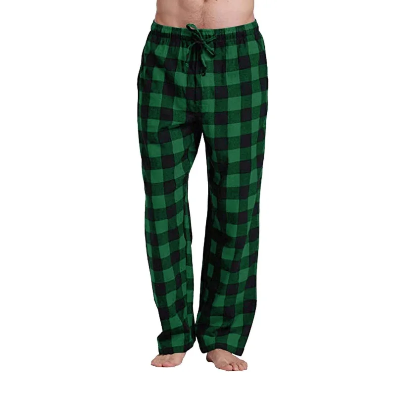 Spring Autumn Men's Casual Plaid Pajama Pants Loose Straight Leg Checkered Sweatpants Comfortable Versatile Home Sleeping Pants