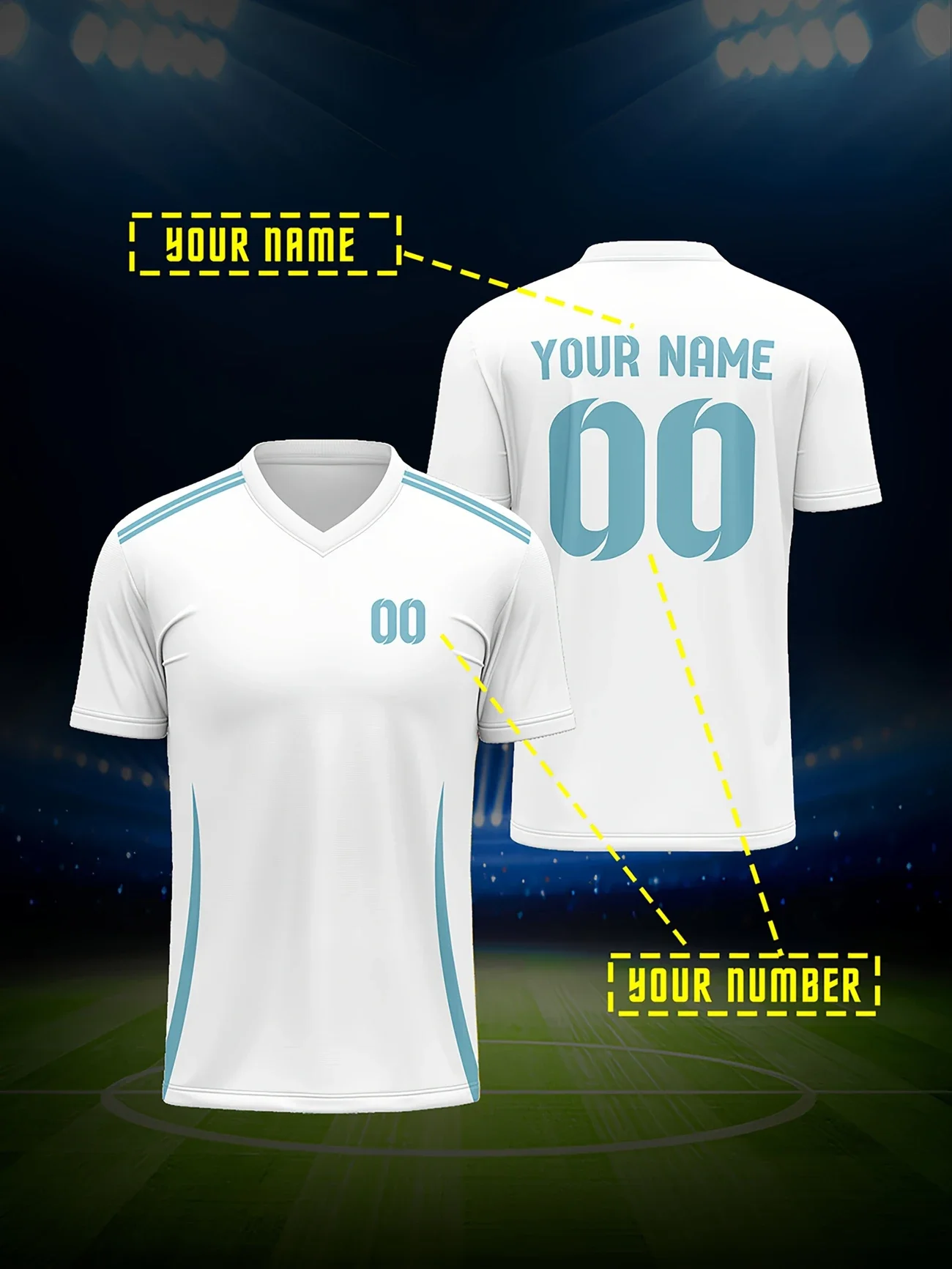 

Customized men's V-neck football shirt, personalised name and number, suitable for sporting activities, European Cup jersey.