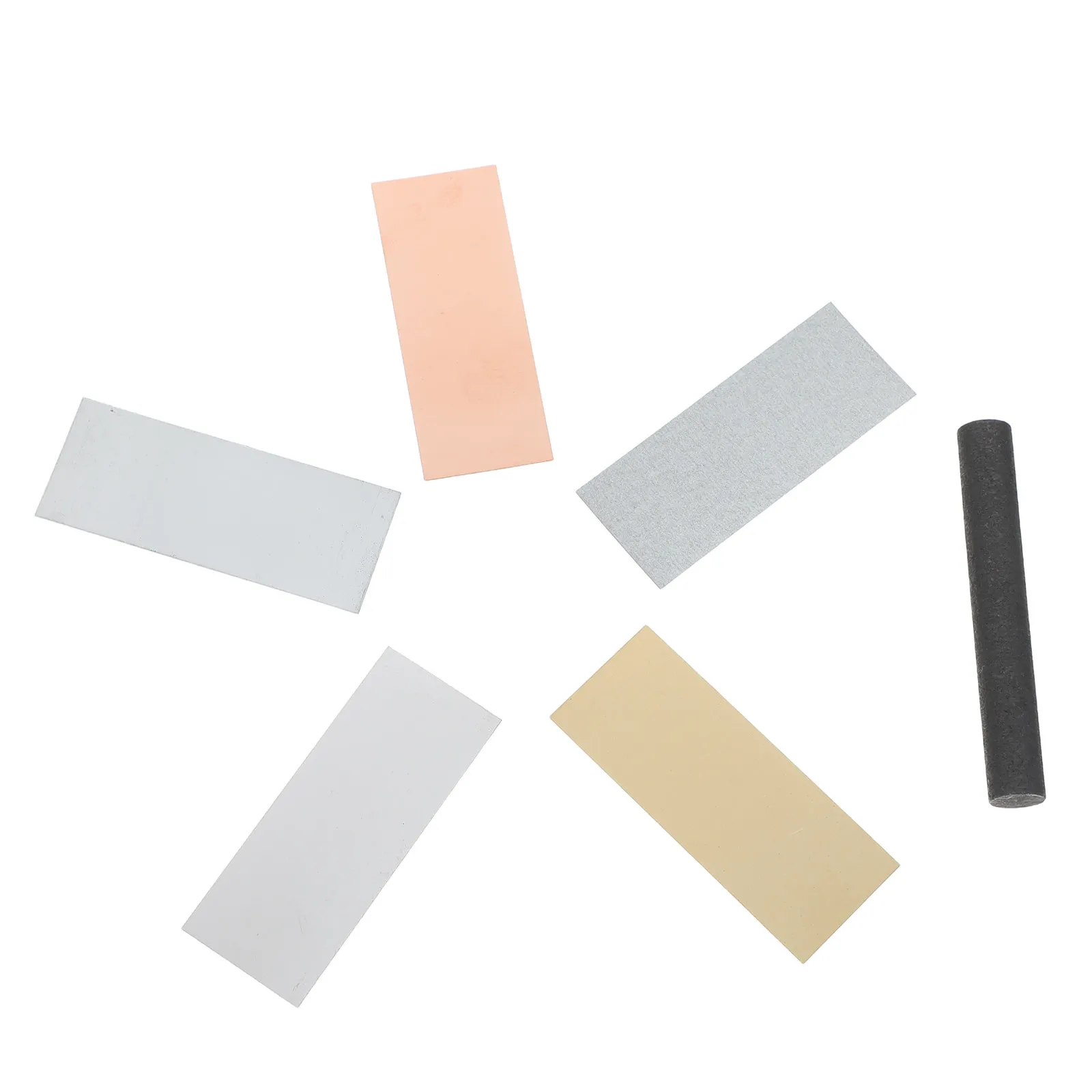 6Pcs Educational Electrode Strips Set Copper Sheet Zinc Anode Aluminum Strip Iron Sheet Carbon Rod for Scientific