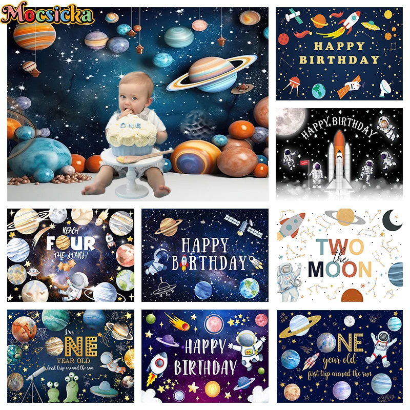 

Outer Space Background Photography Baby Newborn Happy Birthday Party Backdrops Decor Astronaut Universe Star Poster Photo Studio