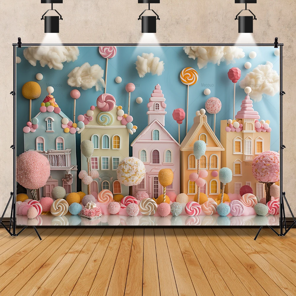 Pink Candy Castle Backdrop Custom Candyland Ice-Cream House Baby Girls Birthday Decor Background Photographic Photo Studio