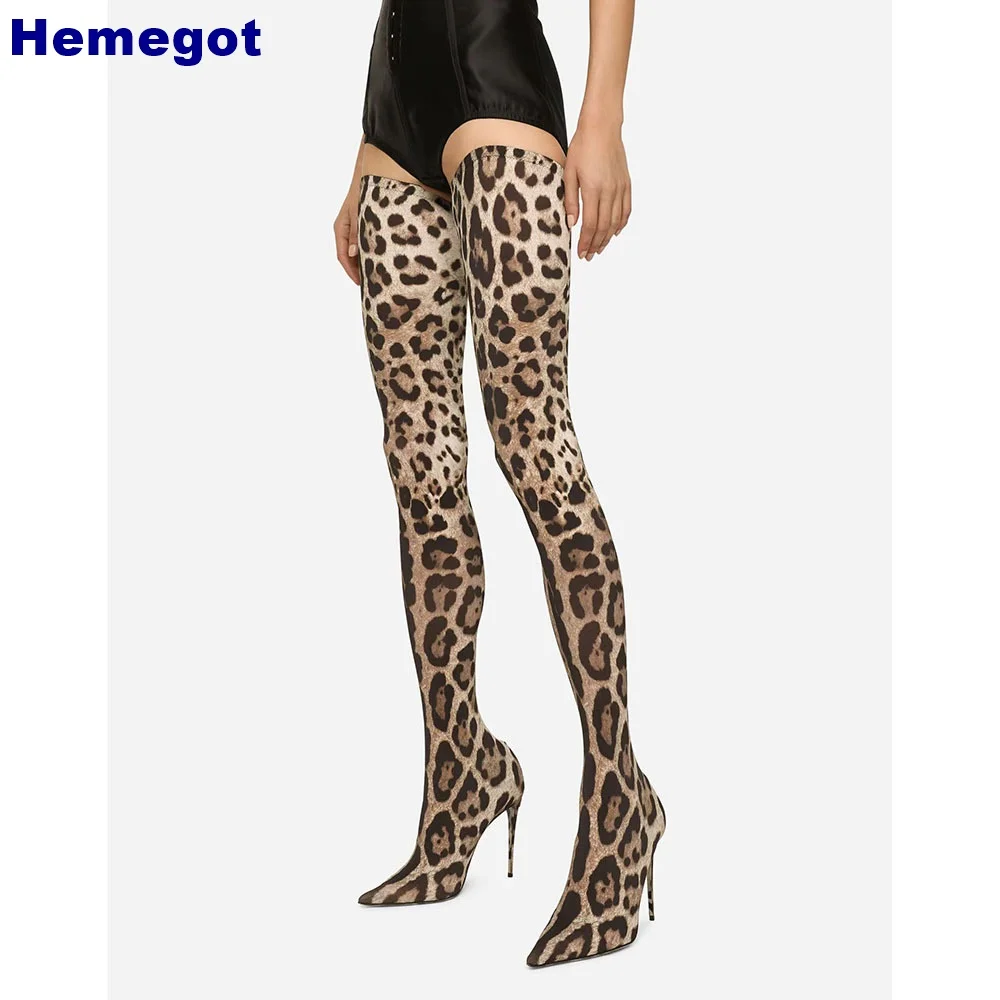 

Sexy Leopard Print Over Knee Boots 2024 Autumn Fashion Ladies Catwalk Models Thin High Heels Custom Colors Street Party Boots