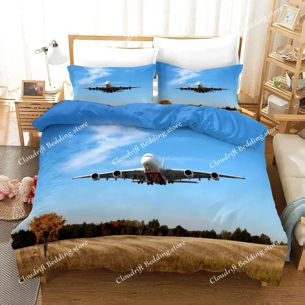 Plane Duvet Cover Microfiber Airplane Flying Through The Blue Sky Plane Theme Bedding Set for Boys Girls King Size Quilt Cover