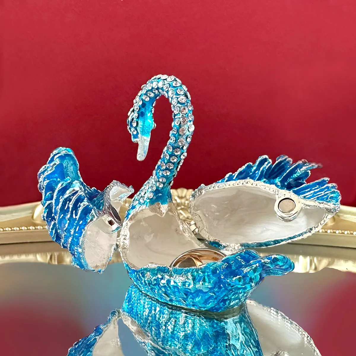Crystal Elegant Swan Figurine Swan Trinket Jewelry Box Collectible Jeweled Ring Holder Hinged Table Ornament Gift for Wedding - view 2