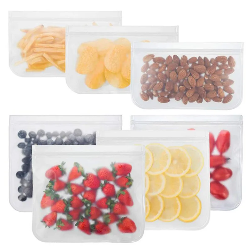 

3 Pcs Reusable Silicone Food Bags, Resealable Leak Proof Storage Container Reusable Ziplock Bag Eco Friendly Food Packaging