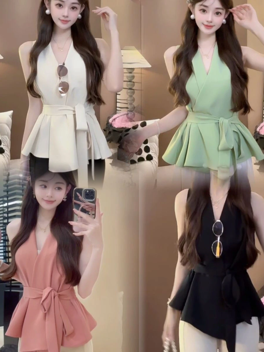 

Новинка лета: женский топ без рукавов с V-образным вырезом, подчеркивающий талию, в стиле кэжуал, свободного кроя