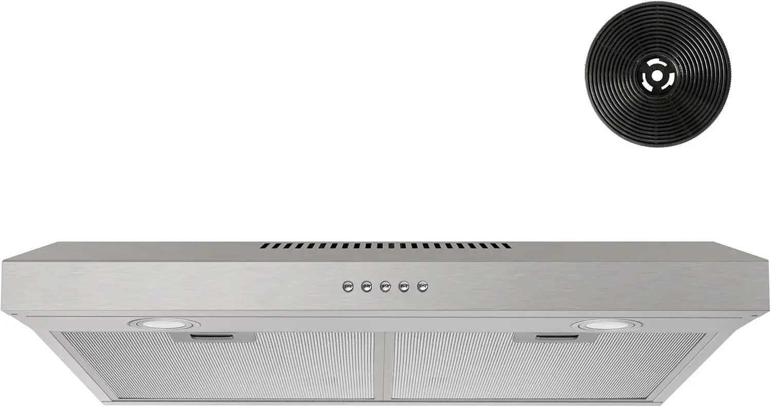 

Under Cabinet Range Hood 30 inch with Brushless DC Motor, LED Light, 3 Speed Exhaust Fan, Reusable Aluminum Filters, Push