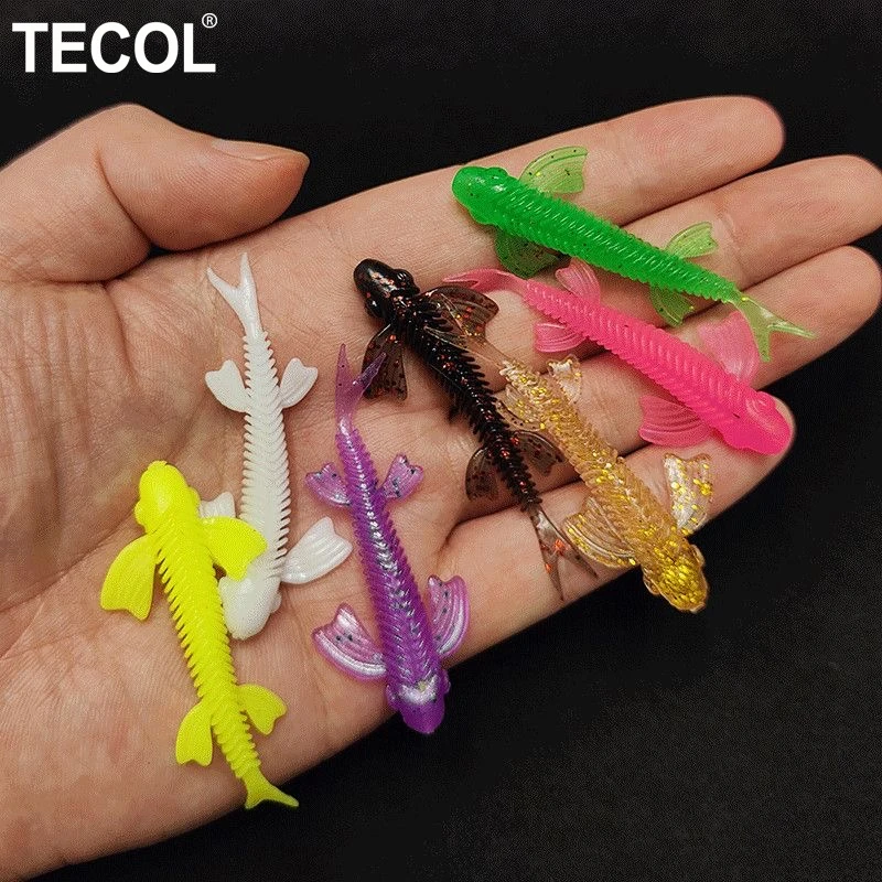 TECOL 6.5CM TPR  Soft Lure Butterfly Wing Fork Tail Swimbait Micro Rockfish Fishing Baits For Texas Rig Bass Carp Trout