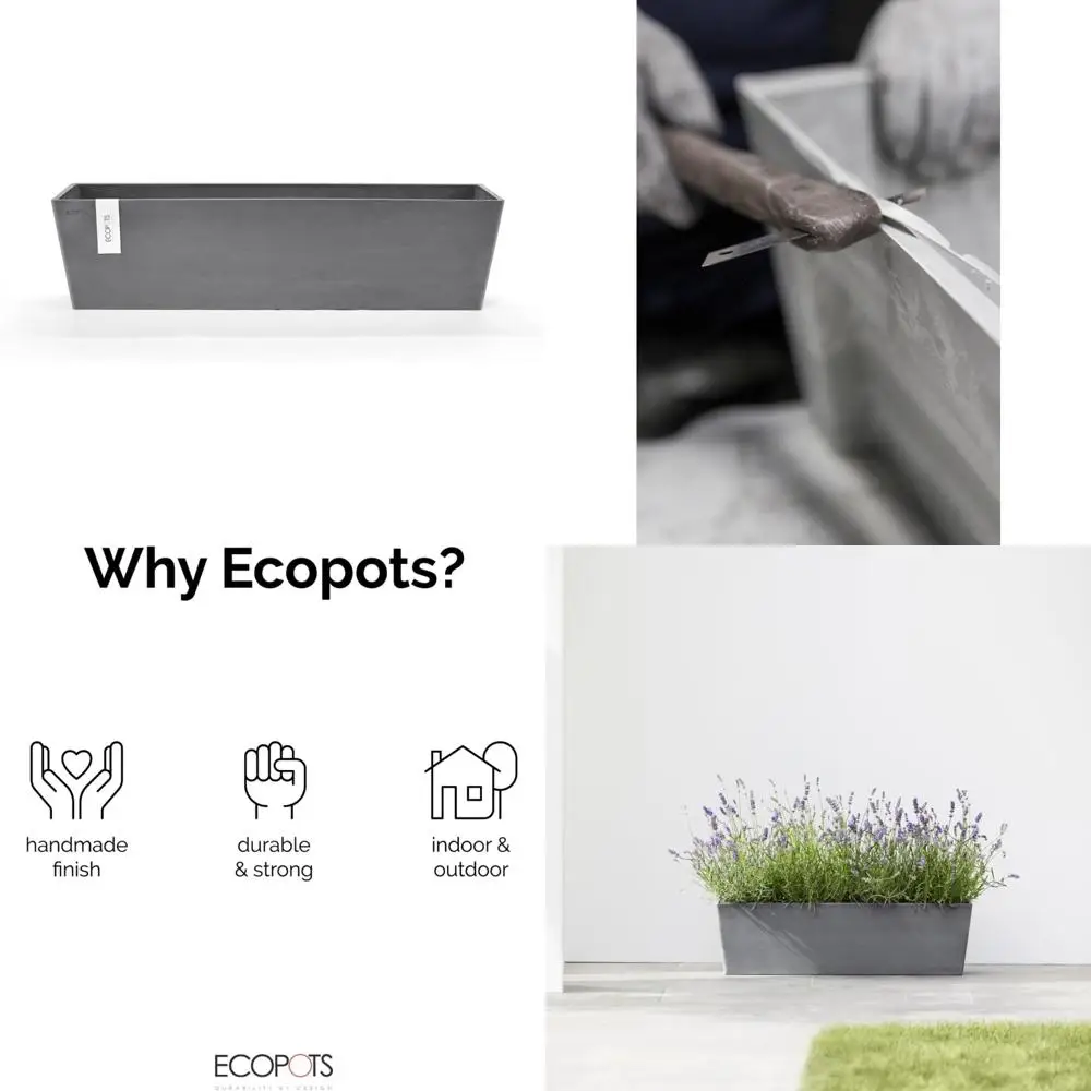 

Recycled Composite Planter Modern Rectangular Outdoor Indoor Flower Pot Durable Grey 31.5 Inches Long-Lasting Eco-Friendly Garde