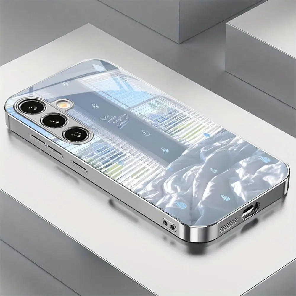 Cozy Indoor Blues Glass Phone Case For Samsung Galaxy S26 S25 S24 S23 S22 S21 Ultra Plus FE Shockproof Hard Back Cover Shell