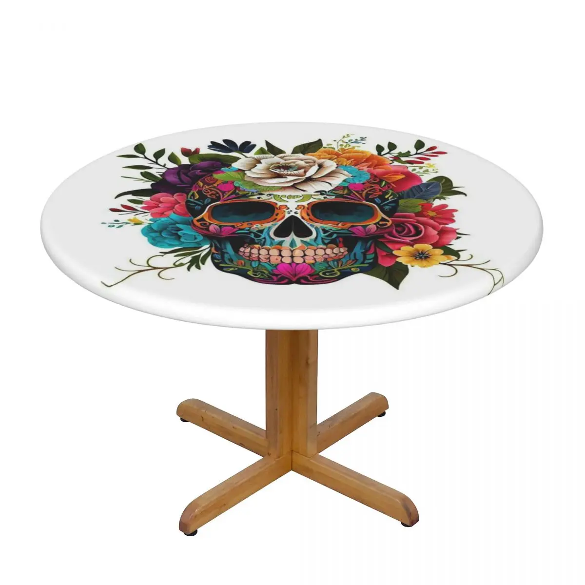 Skull Print Horror Skeleton Death Waterproof Round Tablecloth Oilproof Table Cloth for Kitchen Events Dining Table Cover