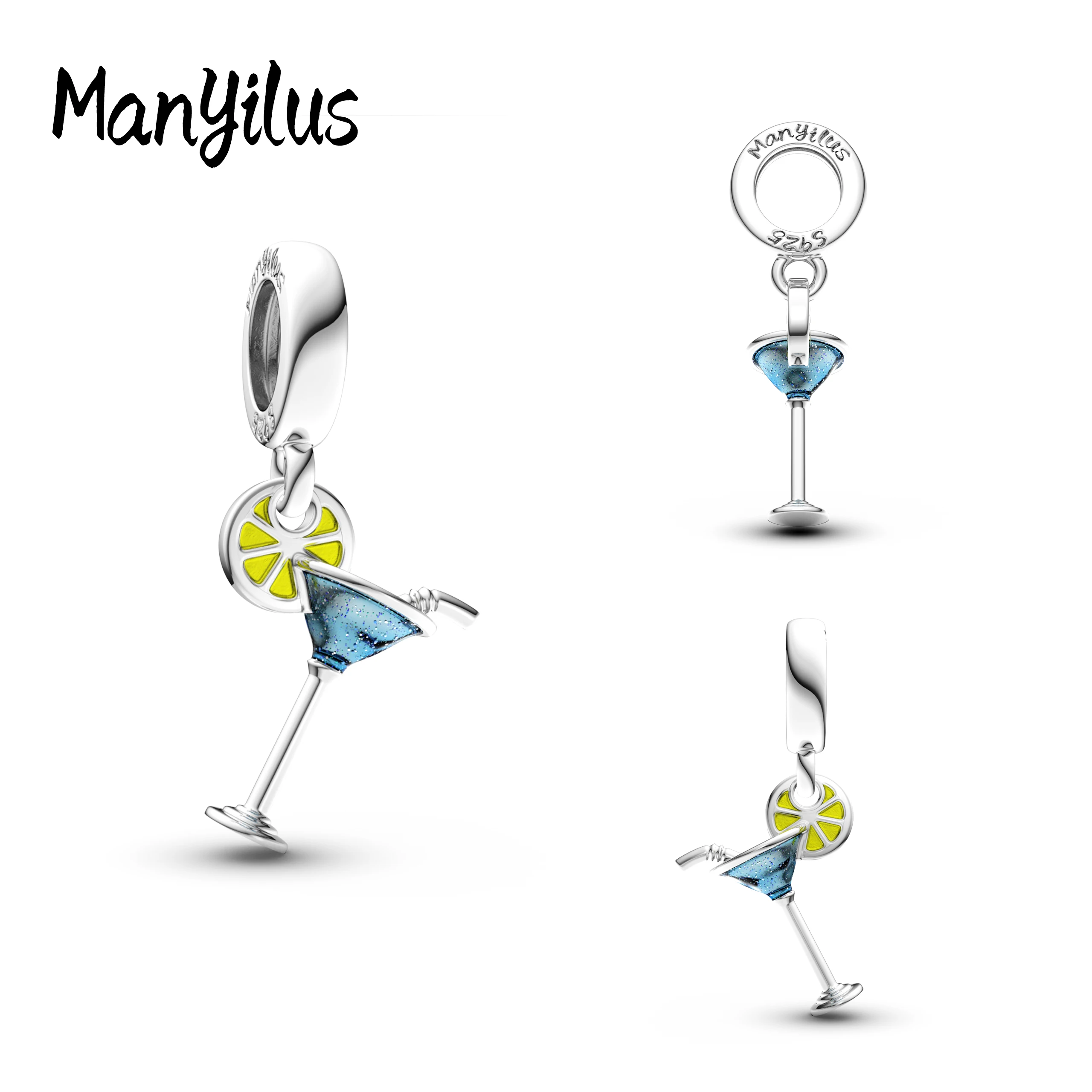 Manyilus 925 Silver Puzzle Heart Dangle Charm Two‑Piece Inlaid Blue CZ Fit Original Charm Bracelets Women Jewelry Gift