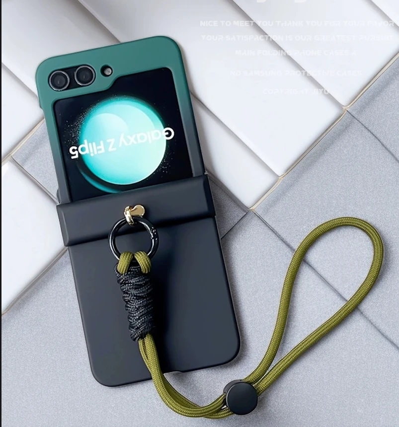 Etui z gradientowym zawiasem i paskiem zabezpieczającym przed zgubieniem do Samsung Galaxy Z Flip 5 6 7 7FE Xiaomi Mix Flip 2 do Motorola Razr 70 50 60 ultra — zdjęcie produktu 5
