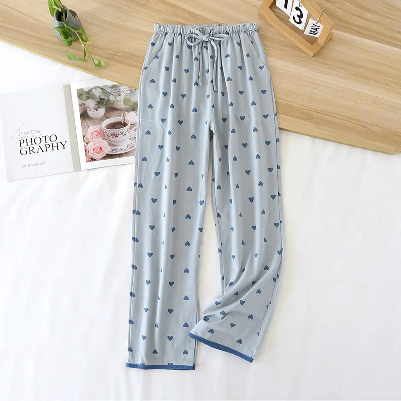 2024 Women\'s New Spring and Autumn Sleeping Pants 100% Cotton Knitted Closing Long Pants Large Size Summer Thin Loose Home Pants