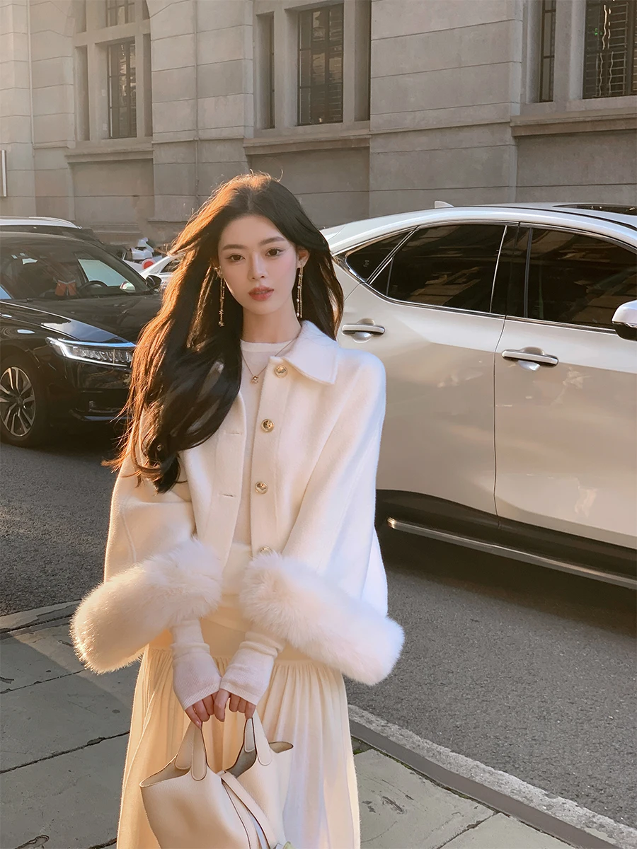 

ByYou Winter New Sle Белая экологически чистая шуба из норки Женская шуба ort Sve Cuff Fur Cloak Coat Long Sve Korean Sle