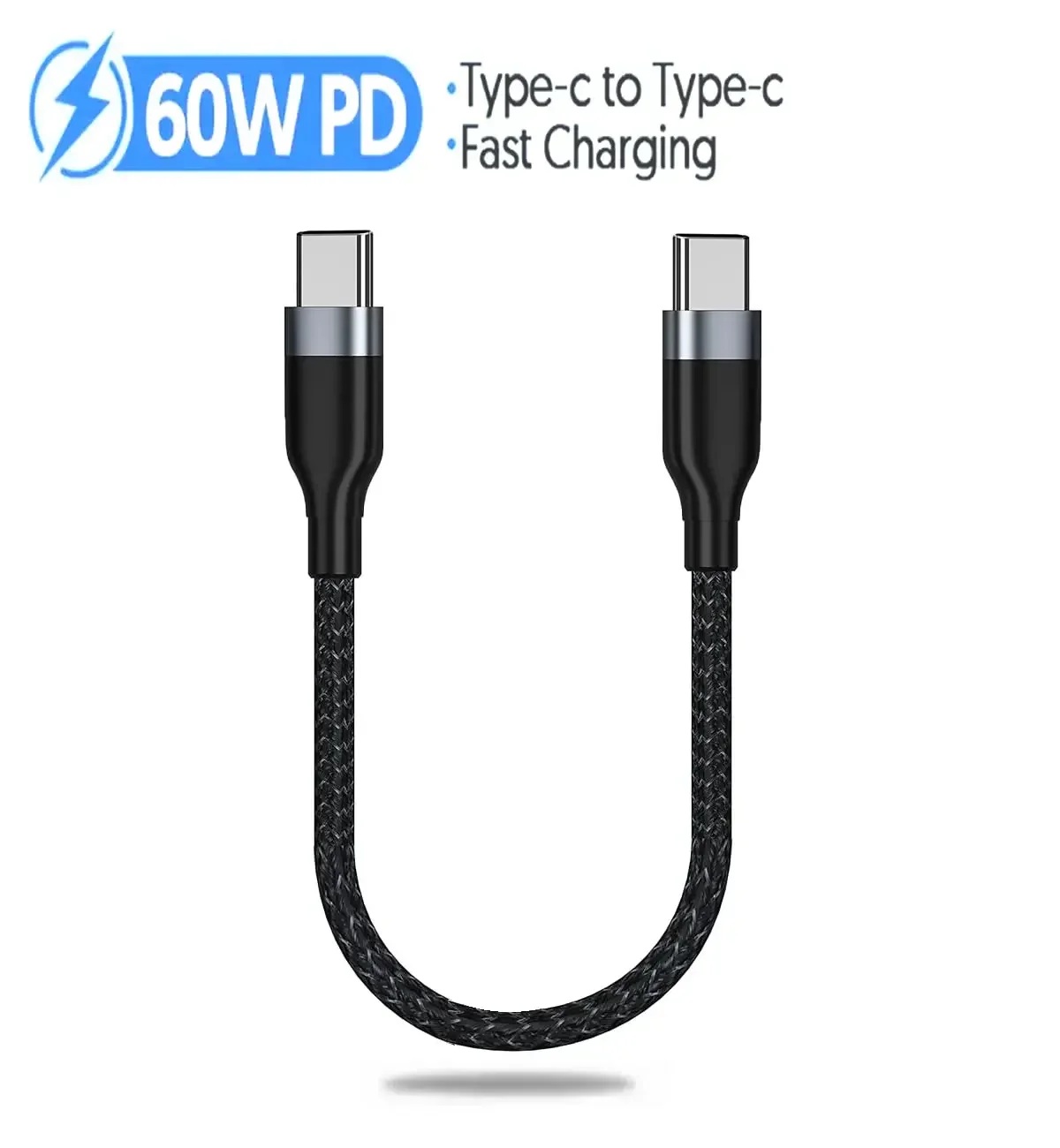0.25M Short Type C to Type C Cable 66W PD Fast Charging Cord No Pop-Up Nylon Braided Type C for iPhone Samsung Huawei Power Bank