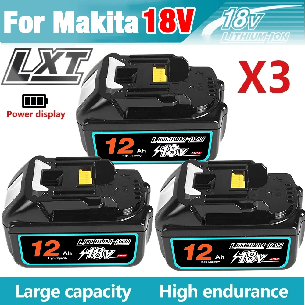

18V 12000mAh Rechargeable Lithium Ion Battery With Battery indicator For Makita BL1830 BL1840 BL1850 Power Tool Battery EU Plug