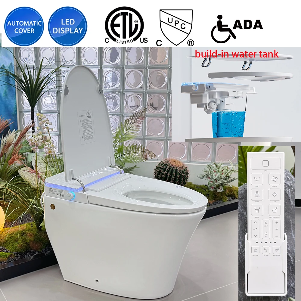Smart Toilet with Bidet & Remote Control, Floor Mounted Built-in Tank S-Trap 1.28gpf/4.8L Single Siphonic