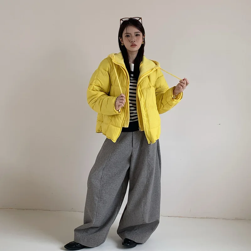 2026 Winter New Solid Color Long-sleeved Cotton Jacket Women's Fashion Versatile Hooded Bread Loose Korean Version Thick Coat