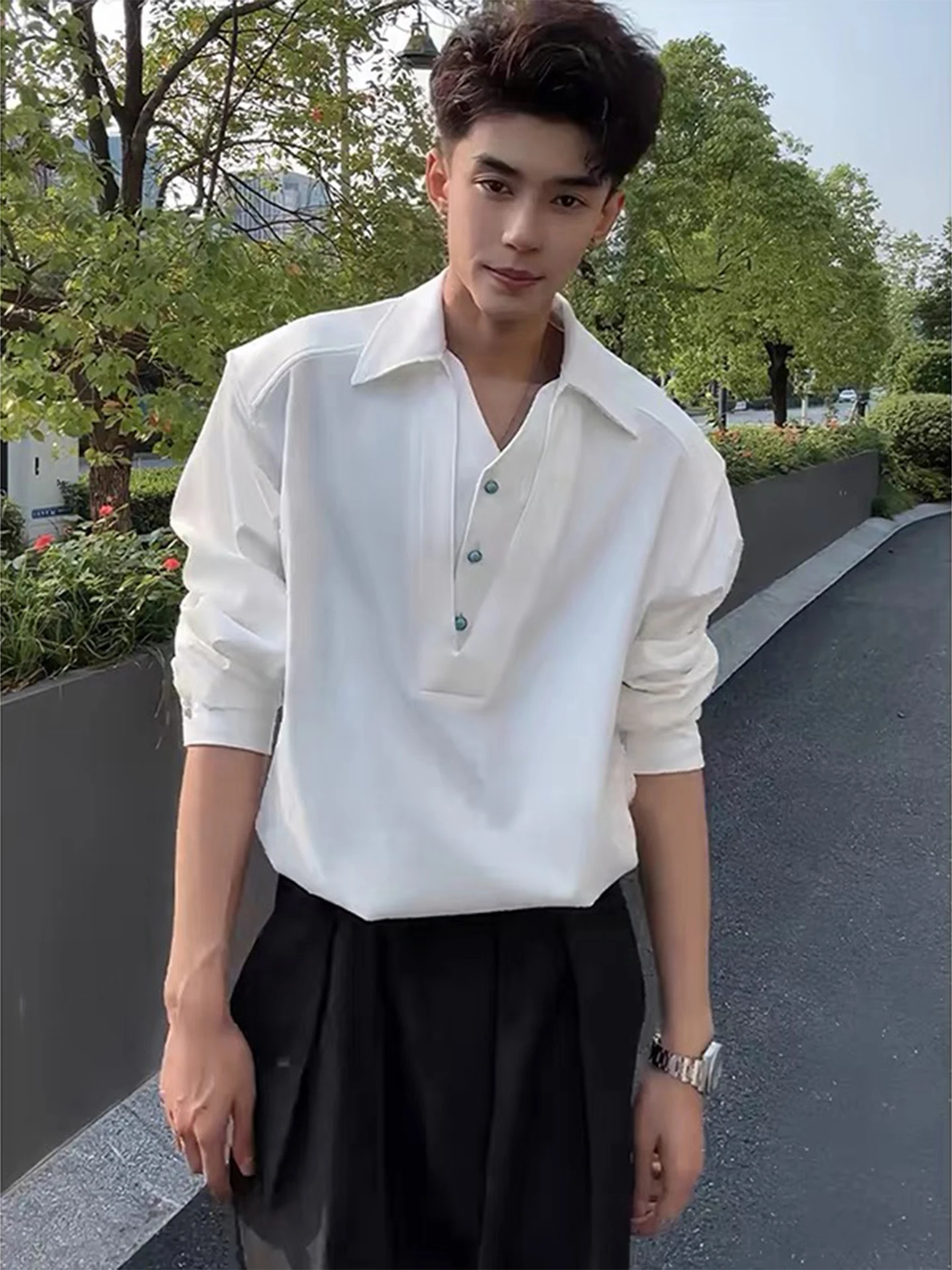 

Бирюзовая мужская рубашка с длинным рукавом и V-образным вырезом, повседневная, осенняя, стандартного кроя, на пуговицах, свободная, удобная