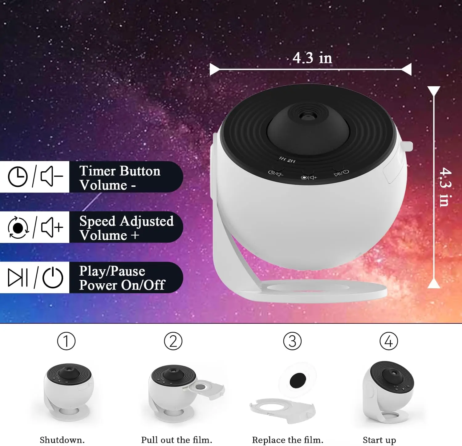 جهاز عرض القبة السماوية Night Light Galaxy Projector 360 °   تدوير مصباح بروجيكتور على شكل نجمة لتزيين الغرفة مصباح إسقاط على شكل نجمة السماء