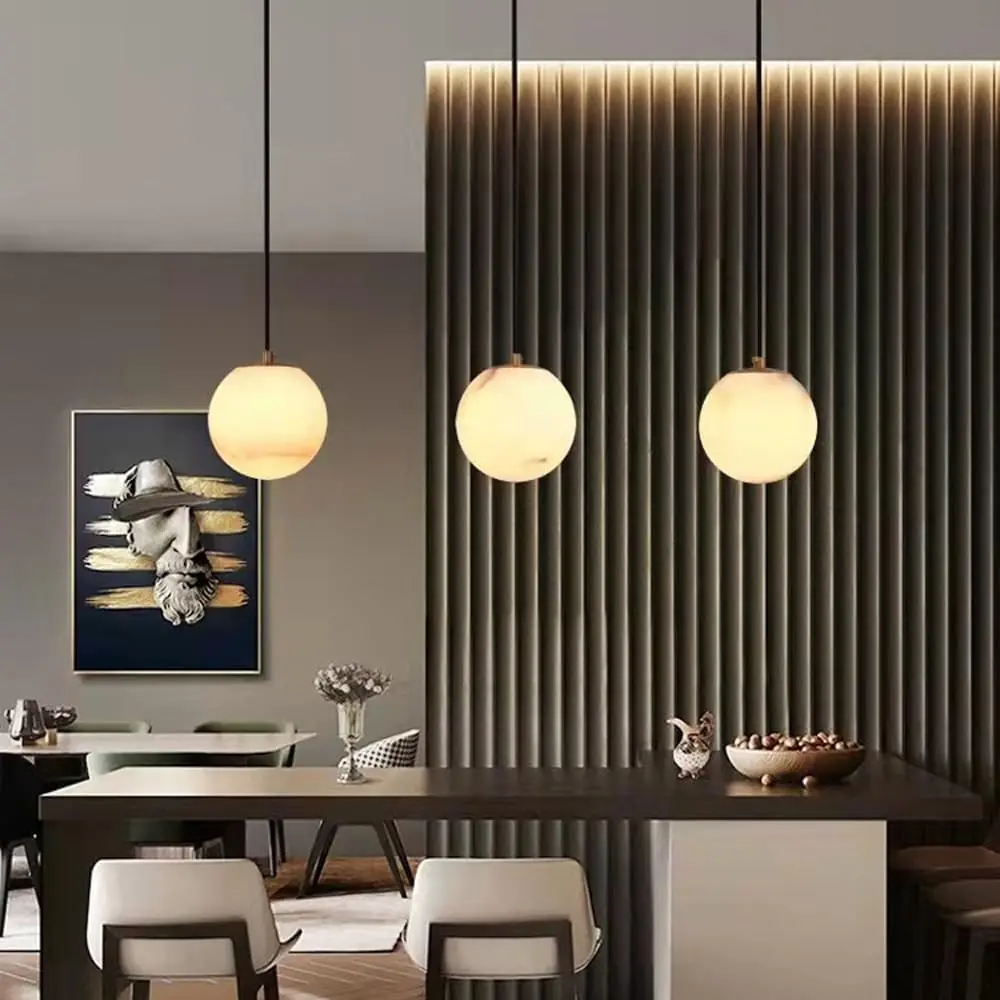 

Natural Alabaster LED Pendant Light 4.7in Marble Spherical Chandeliers 3000K G9 LED Marble Hanging Lamp for Dining Room Table
