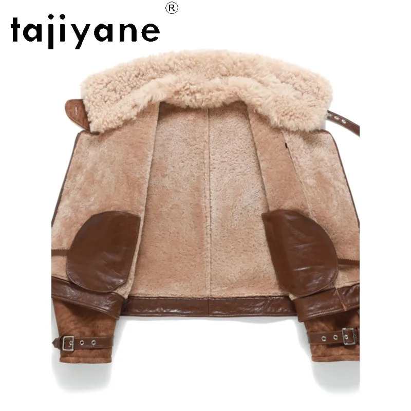 TAJIYANE Retro Merino Sheep Shearling Real Fur Coat Woman Thicken Outerwear Short Lamb Fur Jacket Winter Overcoat Camel Пальто