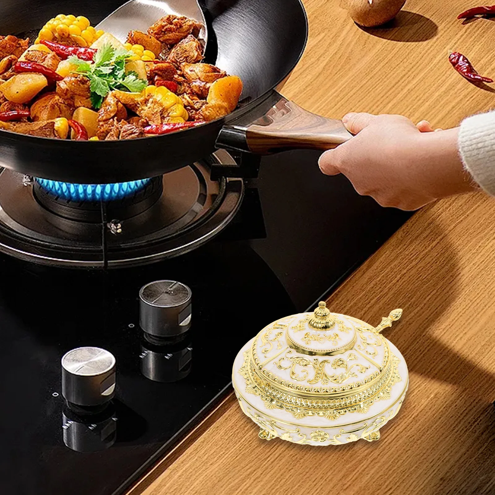 

Vintage Spice Jar Seasoning Storage Box Kitchen Salt Jar Condiment Holder Space Saving Design Spices Jars Condiment Jars