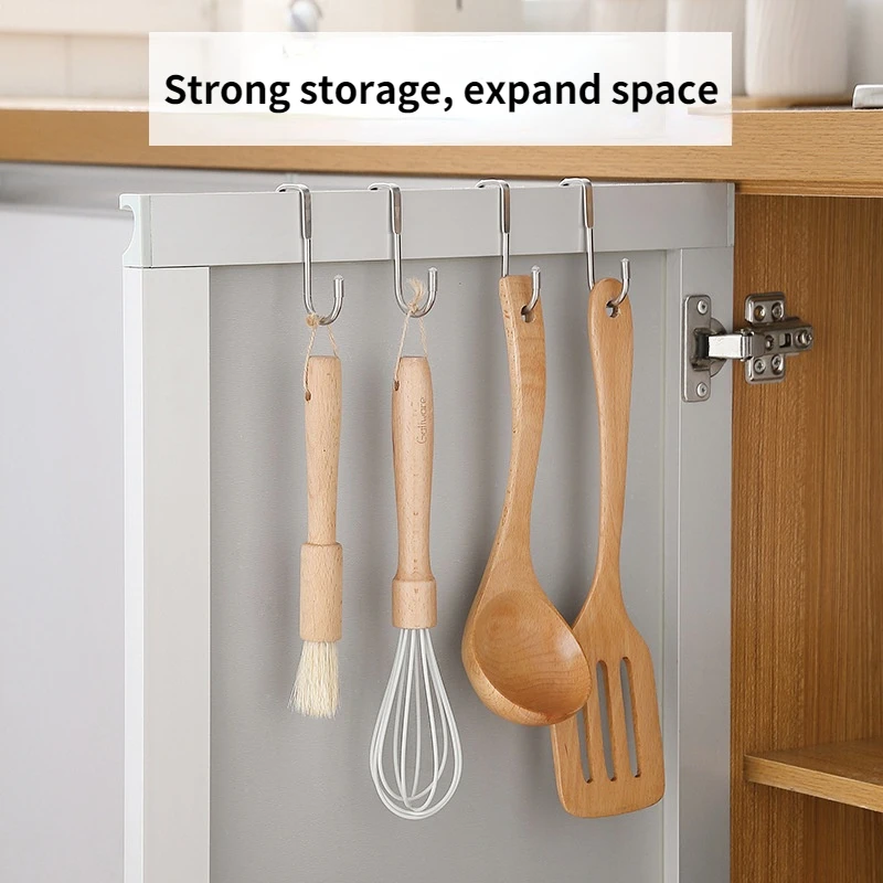 S-Shape Cabinet Door Hook 304 Stainless Steel Hanger Key Storage Hook Punch-Free Home Kitchen Bathroom Door Rear Organizer