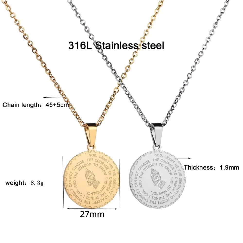 Religious Bible Praying Hands Pendant Female Silver Gold Color Stainless Steel Christian Necklace for Women Men Jewelry Gift