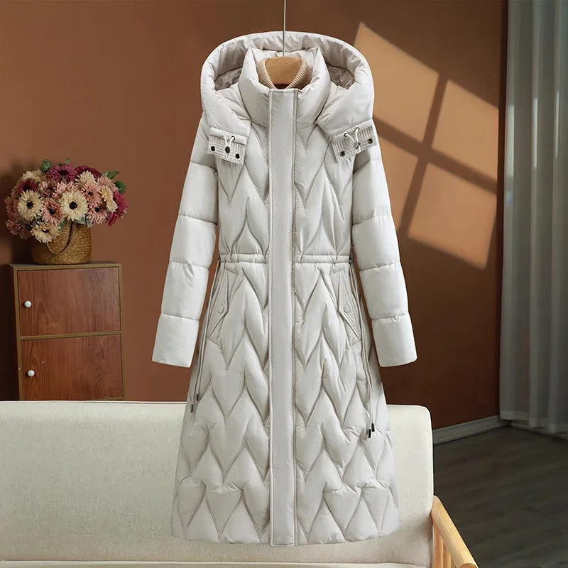Giacca in cotone leggero Cappotto in piumino di cotone di media lunghezza da donna Capispalla invernale con design alla vita dimagrante alla moda