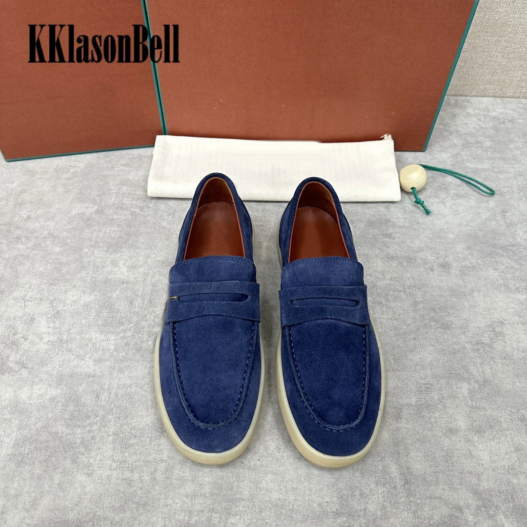 11.18 KKlasonBell Men\'s Cow Suede / Genuine Leather Loafers Fashion Simple Sewing Slip-On Casual Shoes