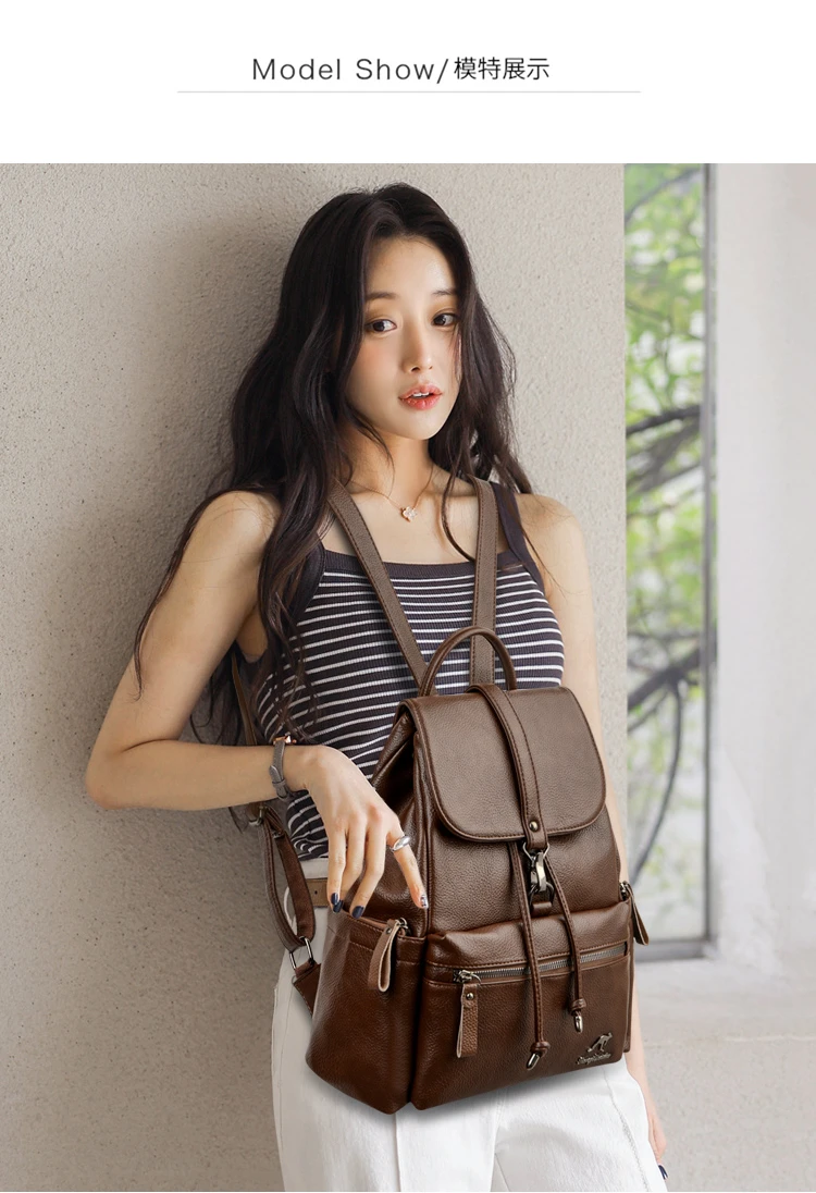 High quality Large Capacity Ladies anti-theft Backpack Mommy Bag Double Shoulder Bag PU Material Soft Waterproof schoolbag 0A view 5