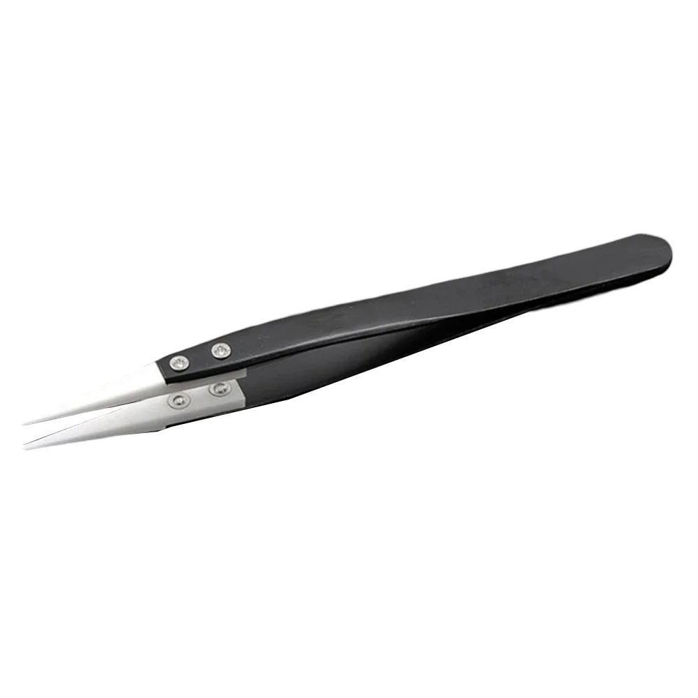 1/3pcs Anti-Static Ceramic Tweezers Stainless Steel Industrial Ceramic Tweezers Insulated Straight/Curved Tip Black-Whit Tweezer