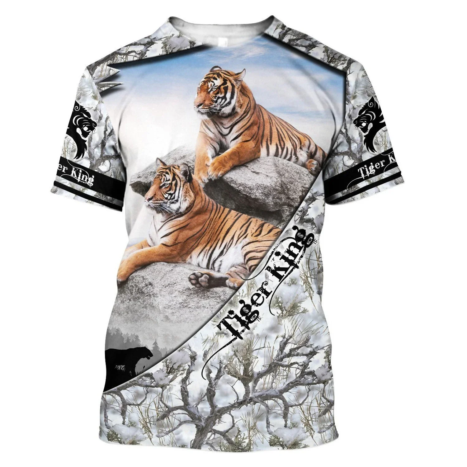 3D Tiger Print T-Shirt Men\'S Fine Animal Print T Shirt Summer Trend Harajuku Oversized Short-Sleeved Casual Fashion O-Collar Top