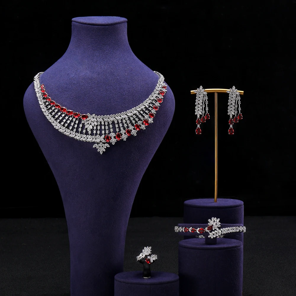 

2024 Luxury Wedding Jewelry Set For Women Bridesmaid Jewelry Sets Necklace Earrings Bracelet Ring 4PCS Party Gift