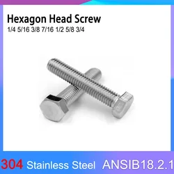 304 Stainless Steel American-made ANSIB18.2.1 Screw 1/4 5/16 3/8 7/16 1/2 5/8 Standard Hexagon Head Bolt External Hex Head Screw
