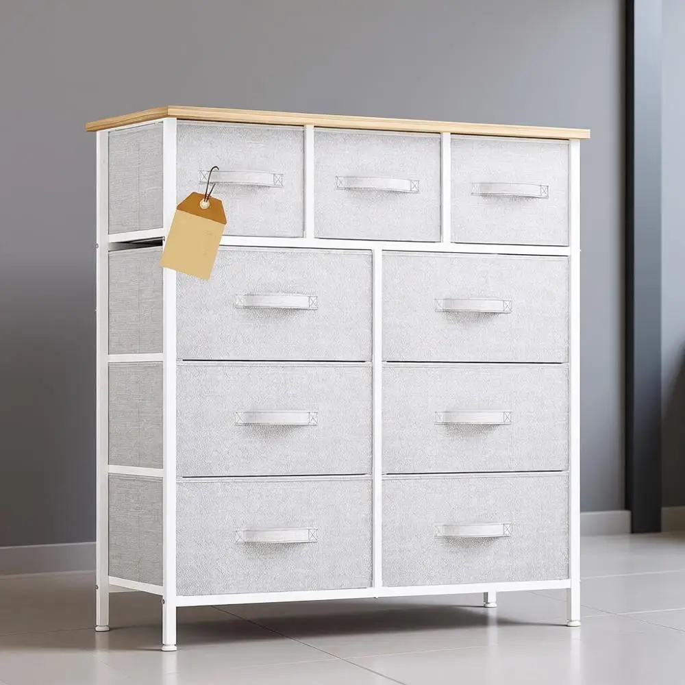 

Серая тканевая тумба для хранения, высокий органайзер для комнат, жилых пространств, прихожих и шкафов - прочный стальной каркас, деревянная столешница, Eas