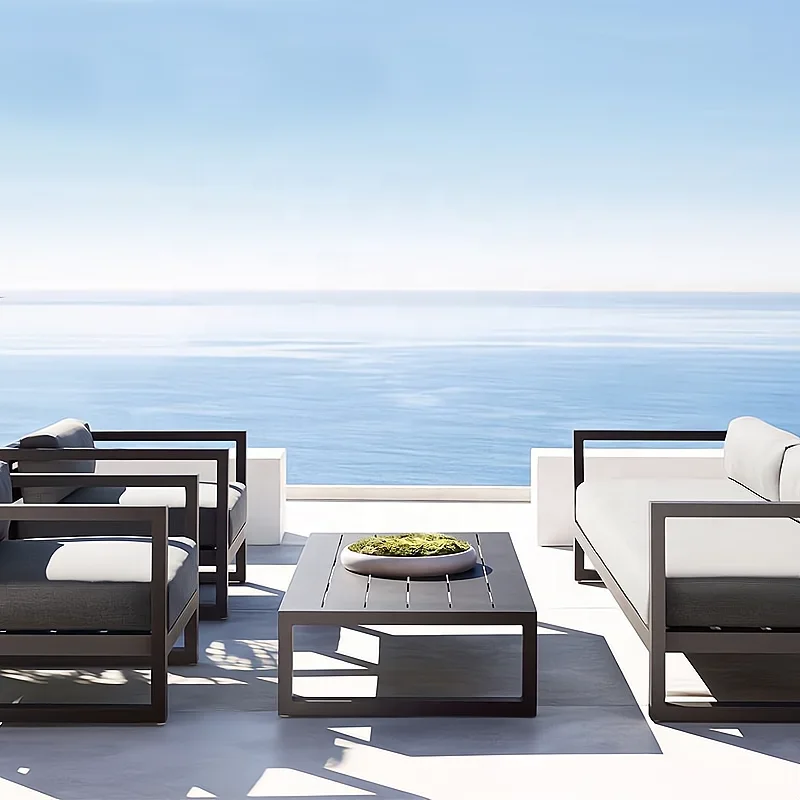 

Nordic Style Minimally Designed Patio Sofa Outdoor Soft Fabric Courtyard Garden Furniture Aluminum Frame Patio Sofa Set