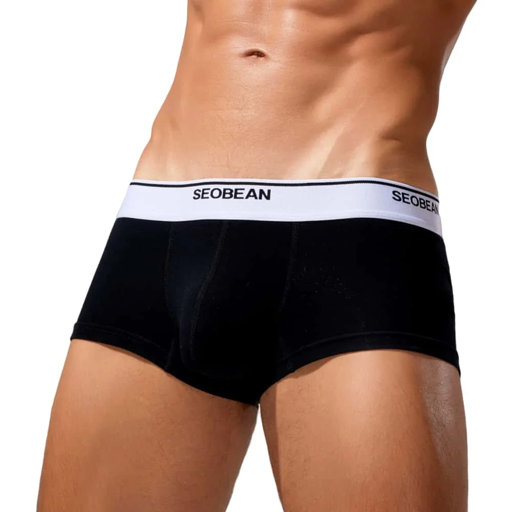 SEOBEAN Mens Underwear Cotton Solid Boxers Fashion Belt with Logo Breathable Underwear Trunks Sexy Underpants Men Boxer Shorts