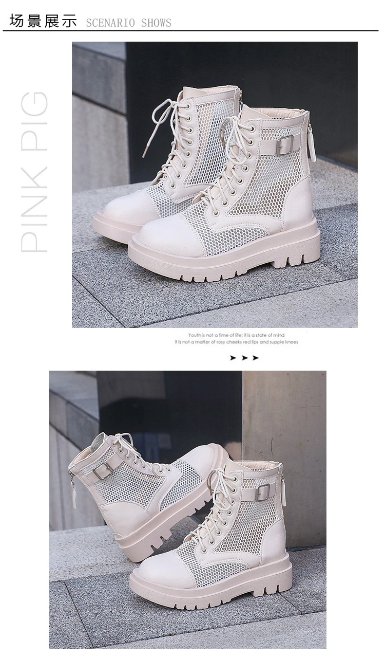 Sommerstiefel für Damen, Mesh-Kühlstiefel, klobige Plateau-Sandalen im britischen Stil mit Schnallenriemen, römische Sandalen für Damen in großen Größen – Detail 13