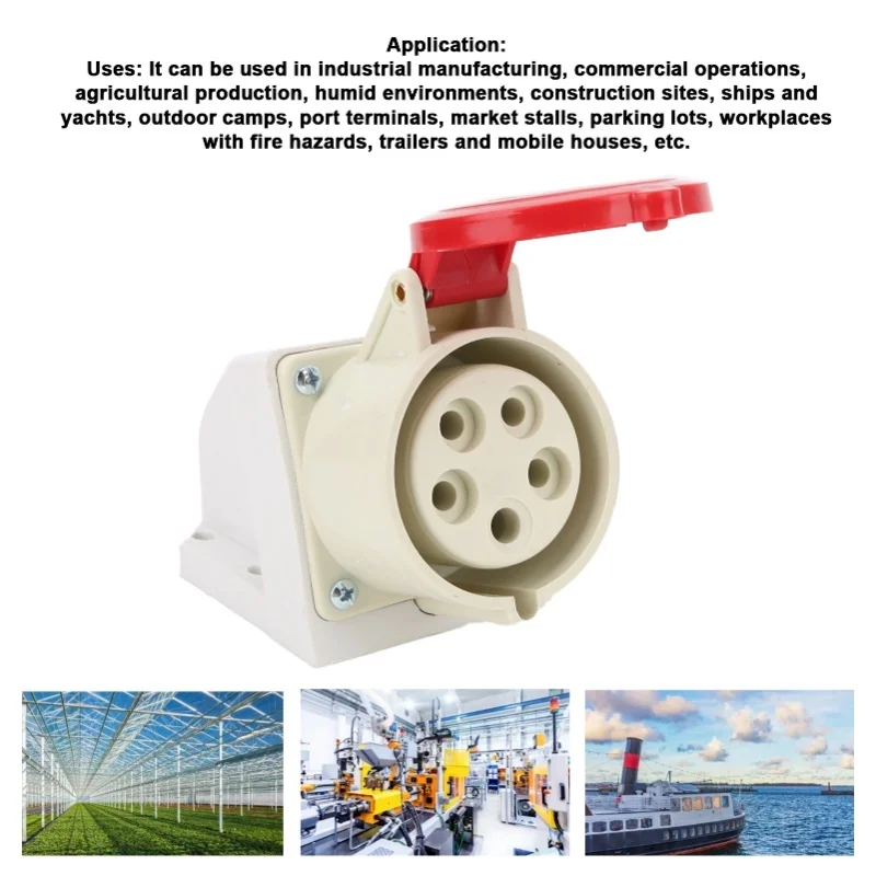 32A 5Pin Industrial Socket 3 Phase IP44 Waterproof Insulated Wall Mount 380415V 3P+N+E