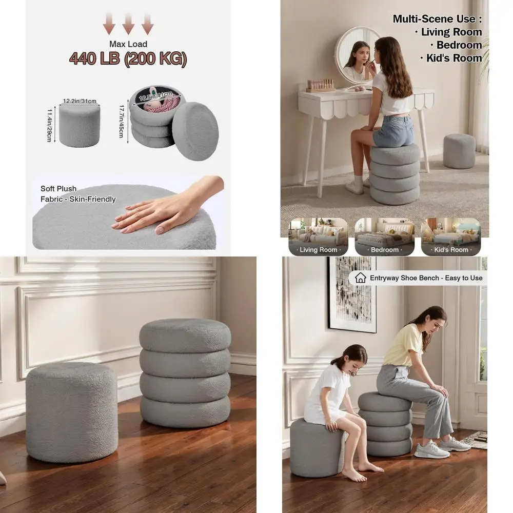 

Pair of Gray Sherpa Storage Ottomans with Removable Lid, Supports 440 lbs, Ideal for Living Room and Bedroom Use