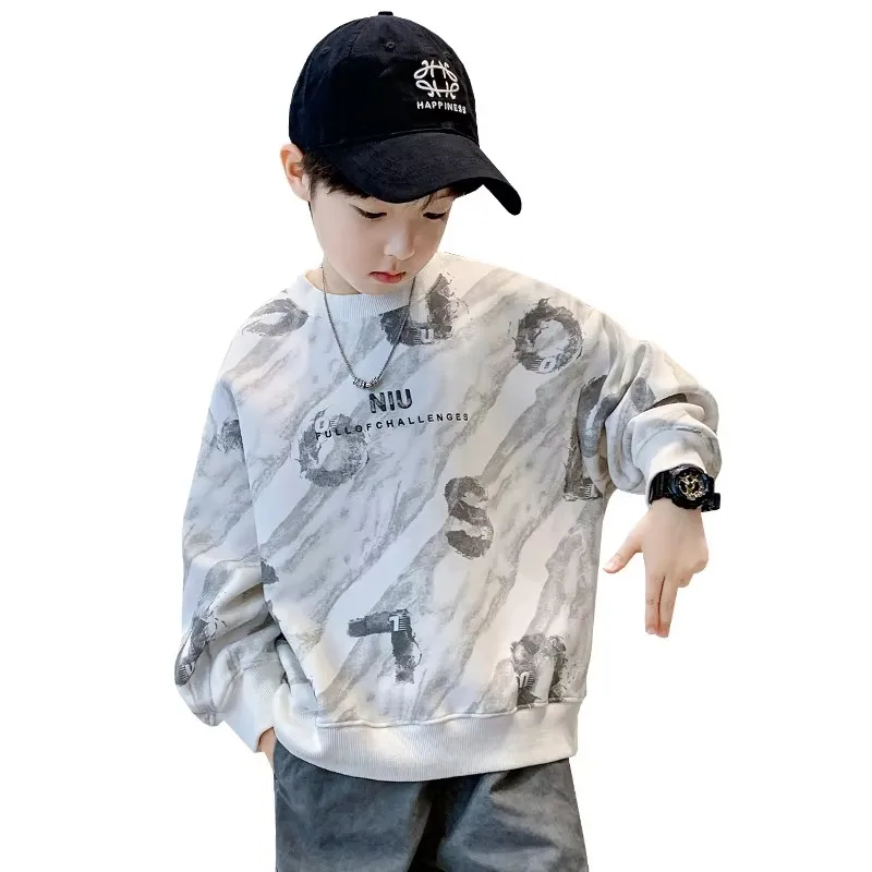 

Kids Spring New In Sweatshirts For Boys Retro Print Long Sleeve Tshirt For Teenagers Cool Autumn Tee Tops Sweatershirt Age 5-14Y