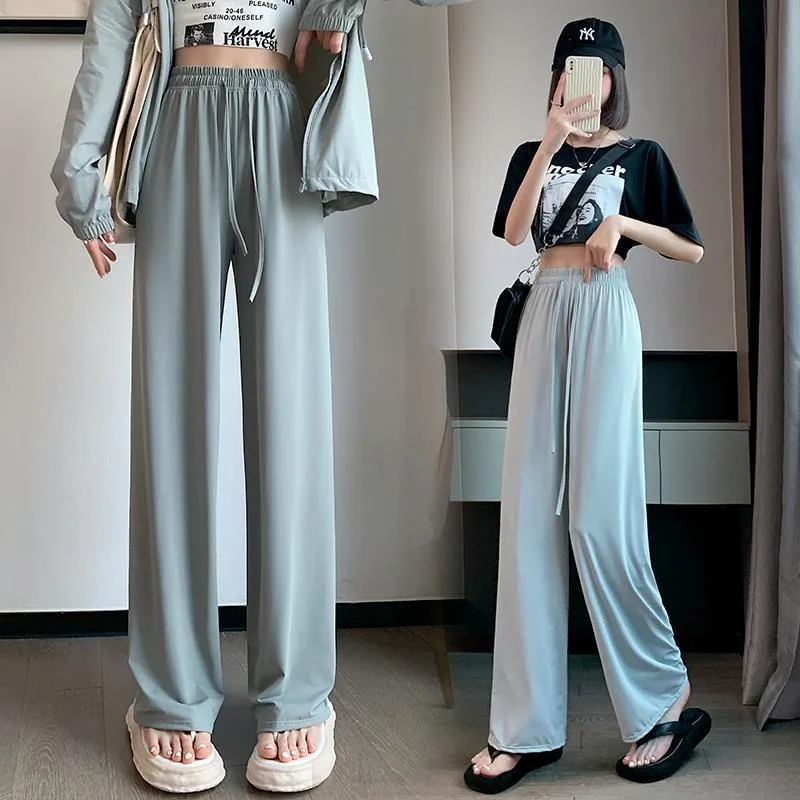 Sunscreen wide leg pants for women  versatile for outdoor wear drawstring straight leg casual pants  outdoor sports pants