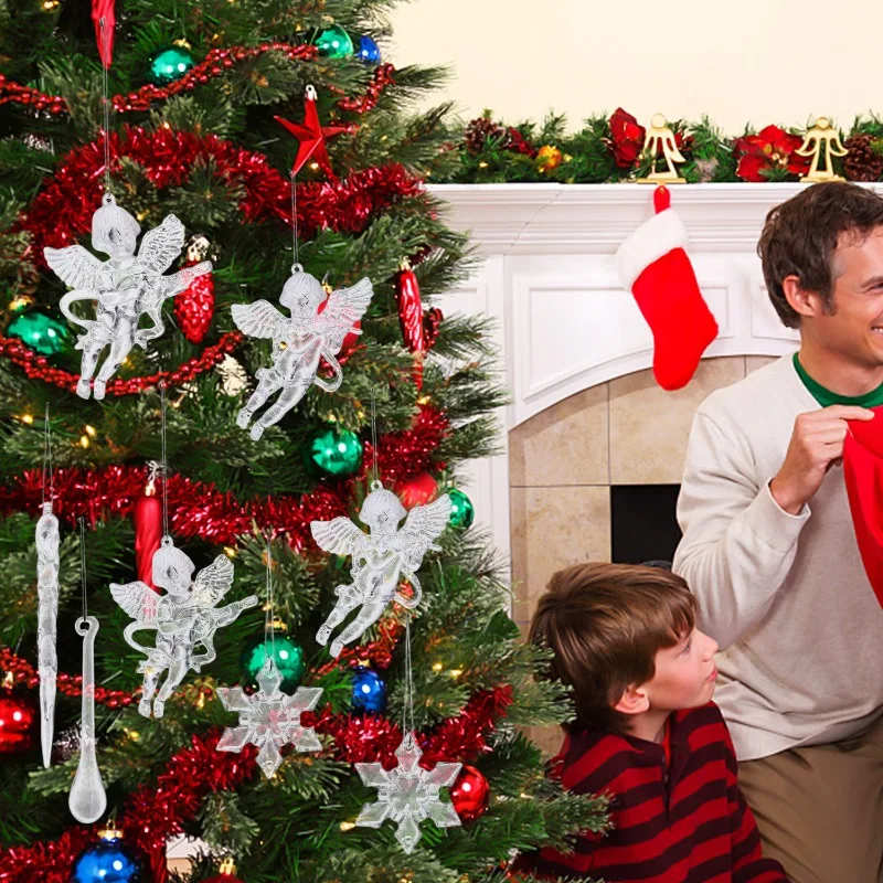 كريستال واضح الاكريليك الملاك الحلي الملاك الشفاف مع أجنحة تعليق شجرة الكريسماس المعلقات DIY بها بنفسك ديكور المنزل الطرف العرض