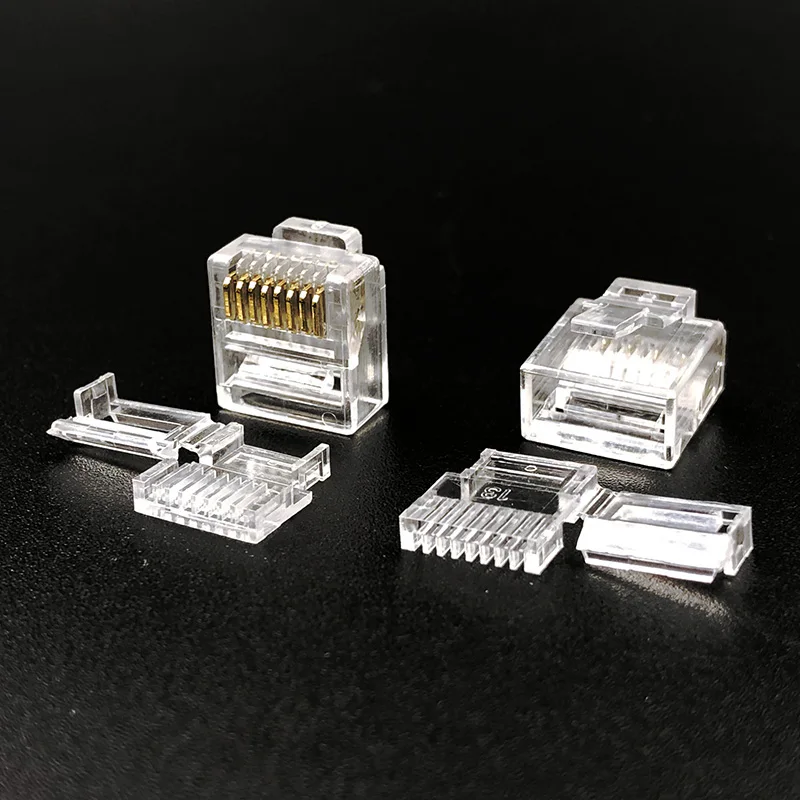 20/50PCS RJ45 Connector 8P8C Modular Network Connector Plug Aperture 0.55mm Cat5E UTP Short Body Two-piece Flat Cable