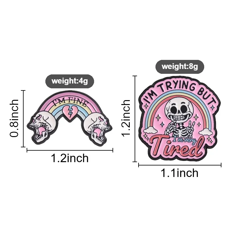 Emotional Support Skelett Emaille-Abzeichen-Set Rosa Regenbogen „Im Fine“ Meme-Pin Legierungs-Broschen Revers-Rucksack-Schmuck Geschenke – Detail 1