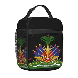 Haiti Flag Print Insulated Lunch Bag Reusable Portable Waterproof Thermal Oxford Lunch Bento Tote for Work School Picnic Travel