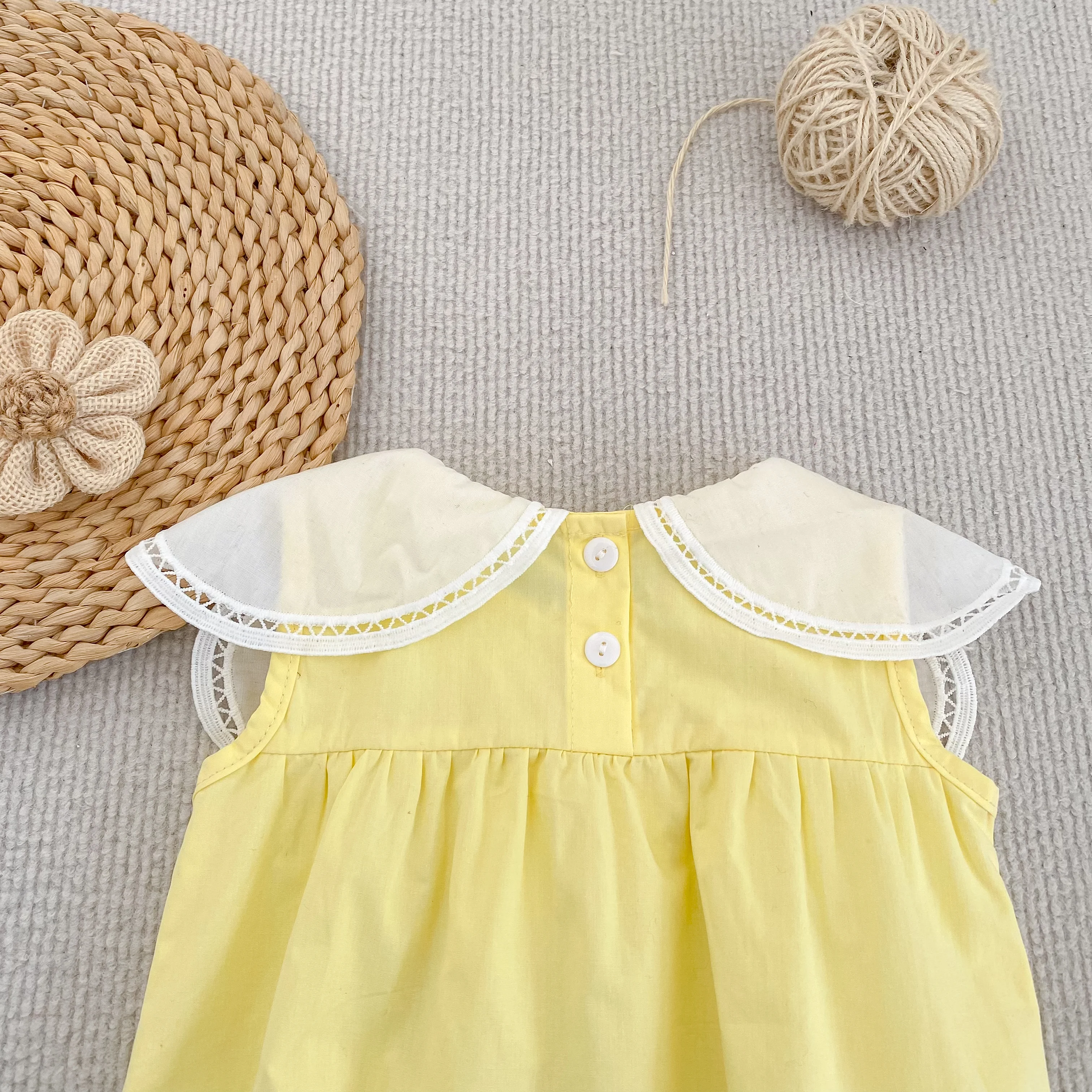0-24M Baumwolle Sommer Baby Mädchen Kleidung Neugeborenes Baby Mädchen Strampler Ärmelloser Blütenblatt-Kragen Overall – Detail 22